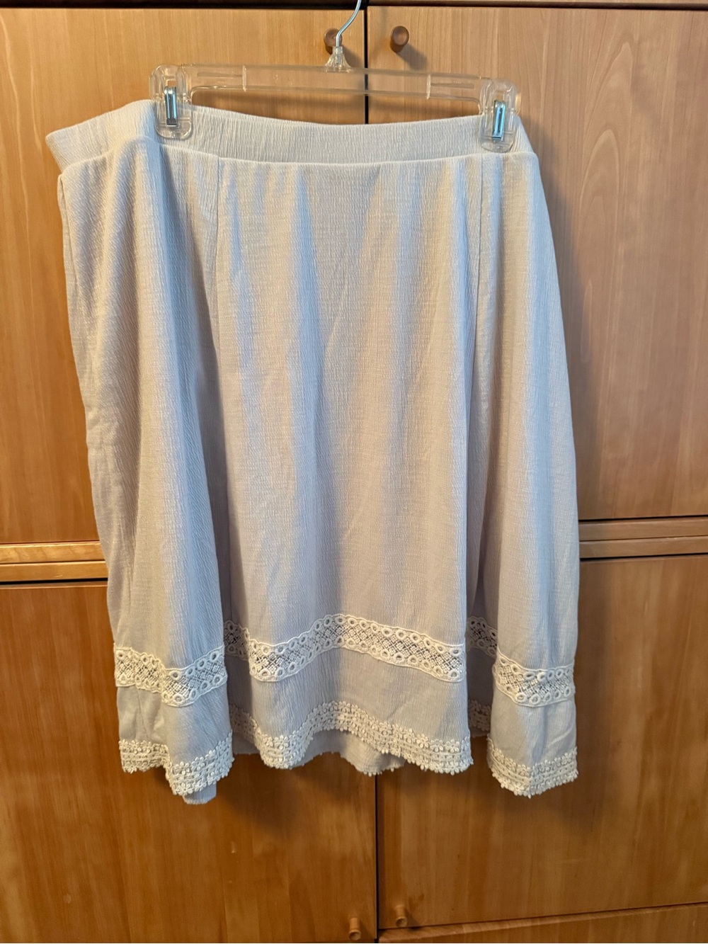 Cream Midi Skirt with Lace Trim